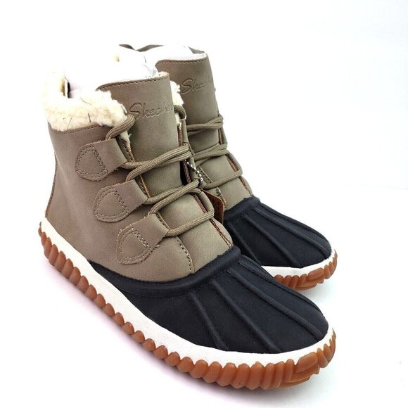 NEW Skechers Jagged Pond Womens Size 5 Black Taupe Waterproof Duck Boots 167286 - Picture 1 of 11